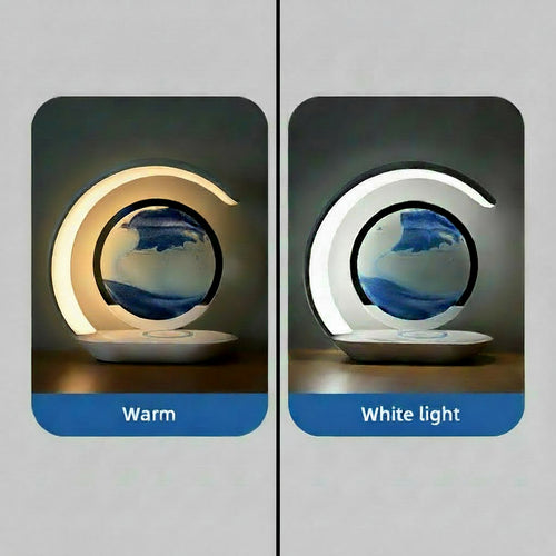 Quicksand Table Lamp with Wireless Charging and 3D Hourglass Sand Art